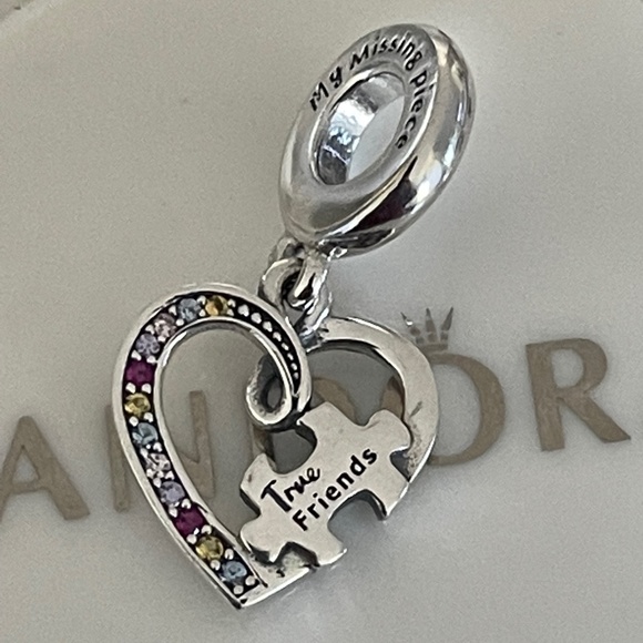 PANDORA PUZZLE PIECE HEARTS SPLITTABLE FRIENDSHIP DANGLE CHARM - Picture 6 of 7